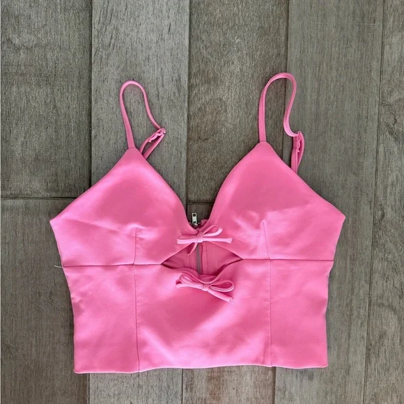 Zara Pink Bow Tie Tank Top - Picture 2 of 4